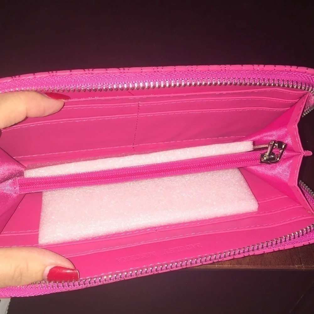 Badgley Mischka Wallet Hot Pink braid stitching Vegan NWT